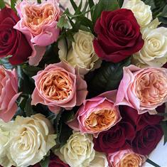 Dozen (12) Mixed Colour Rose Hand Tied Bouquet