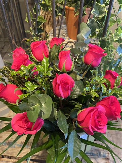 Cerise Pink Roses Dozen (12) Cerise Pink Rose Hand Tied Bouquet Oakwood Florist Southg